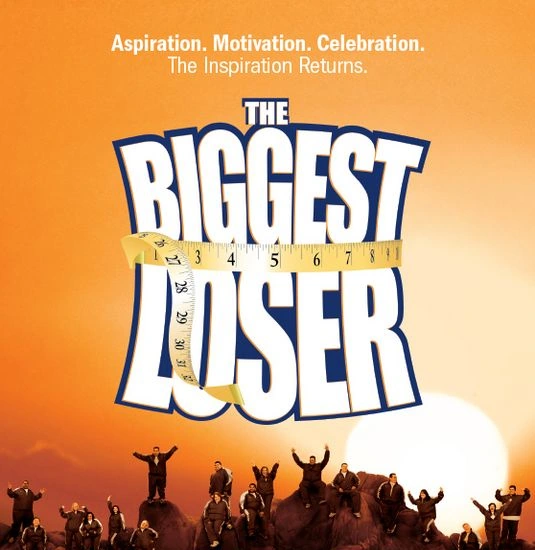 The Biggest Loser — original title above a golden sunset and contestants on a rocky ridge