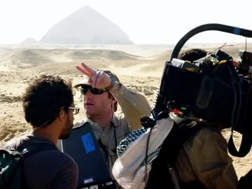 David Price directing a field production moment with the Chasing Mummies crew in Egypt